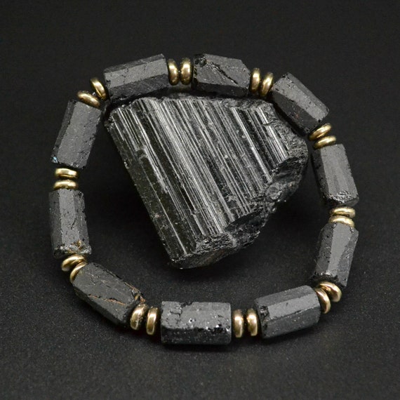 Elastic Raw black tourmaline bracelet for men EMF 5 G protection stone bracelet