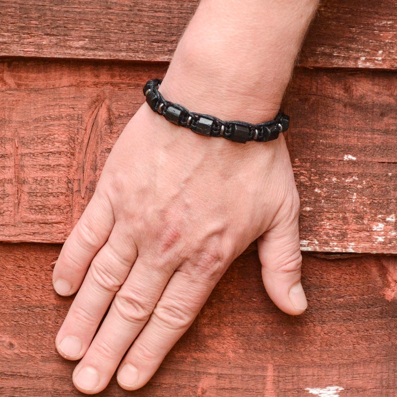 Raw black tourmaline bracelet for men EMF 5 G protection stone bracelet October birthstone bracelet 画像 5