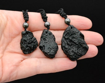 Black Tektite pendant men Adjustable Meteorite necklace Tibetan Tektite necklace