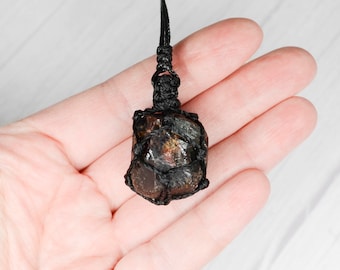 Raw garnet necklace men Macrame wrapped stone pendant January Birthstone necklace