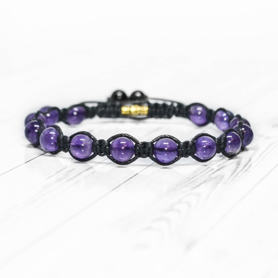 Amethyst Bracelet Men Purple Bracelet Men Adjustable Stone Etsy