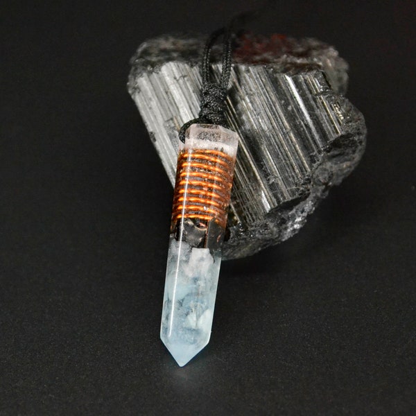 Raw Aquamarine blue Orgonite pendant for men with Elite Shungite Adjustable 5g Emf protection necklace Antistress necklace