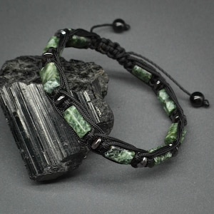 Seraphinite bracelet men Adjustable braided green stone bracelet April Birthstone bracelet