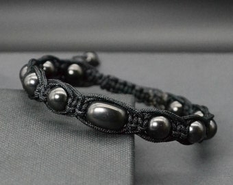 Pulsera de Shungite para hombre Pulsera de protección EMF 5g Pulsera de macramé ajustable