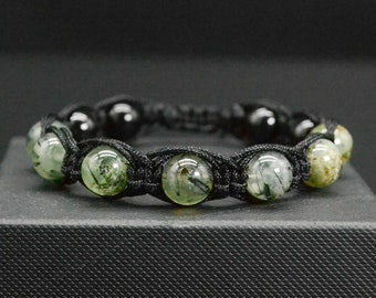 Prehnite bracelet for men Adjustable green stone bracelet