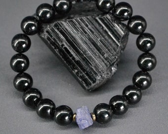 Ruwe Tanzanite armband heren Verstelbare blauwe kristallen armband