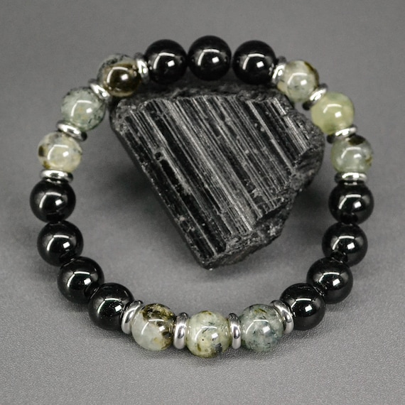 Prehnite bracelet for men Green stone bracelet Solar plexus chakra