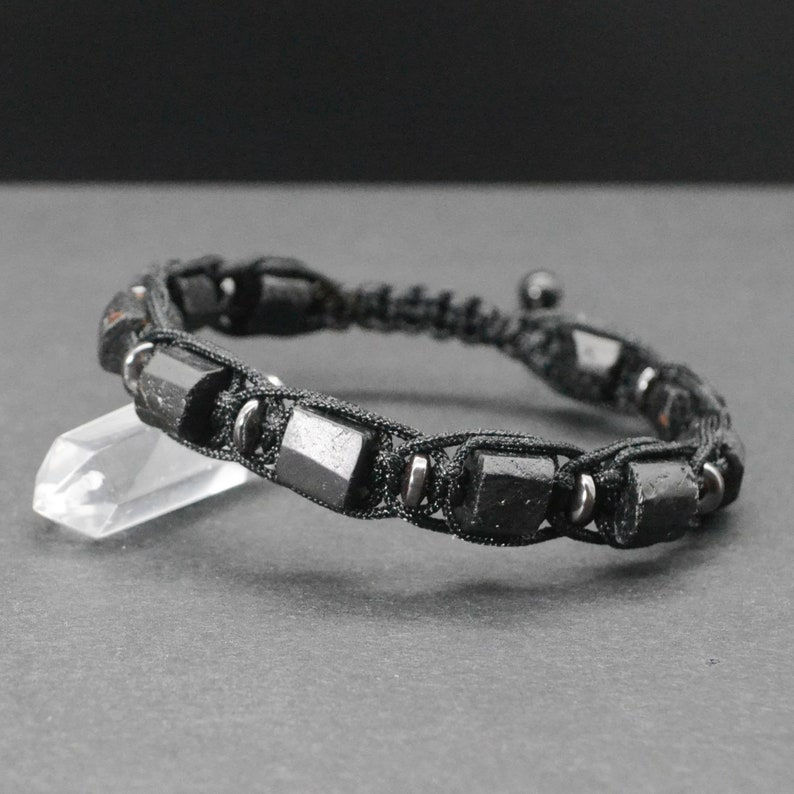 Raw black tourmaline bracelet for men EMF 5 G protection stone bracelet October birthstone bracelet 画像 4