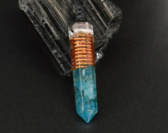 Raw blue Apatite Orgonite pendant for men Adjustable 5g Emf protection necklace March Birthstone necklace
