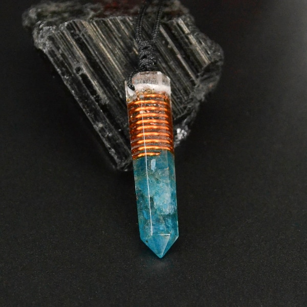 Raw blue Apatite Orgonite pendant for men Adjustable 5g Emf protection necklace March Birthstone necklace