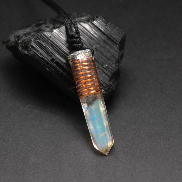 Rainbow Ethiopian Welo Opal pendant men Orgonite necklace for men 5g Emf protection necklace