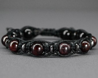 A+++ Red garnet bracelet for men Adjustable macrame stone bracelet Passion & Inner Power bracelet