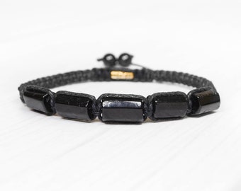 Black Tourmaline bracelet men Adjustable protection stone bracelet Five stones
