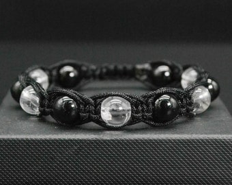 Pulsera de cuarzo transparente para hombre Pulsera de turmalina negra Pulsera de piedra de nacimiento de abril