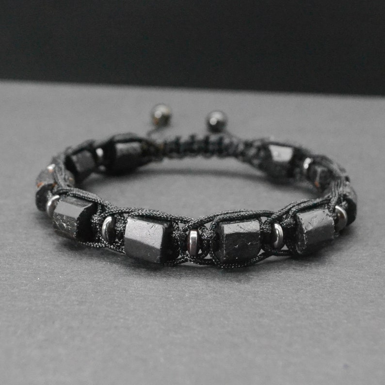 Raw black tourmaline bracelet for men EMF 5 G protection stone bracelet October birthstone bracelet 画像 3