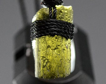 Raw Moldavite necklace for men Authentic Moldavite pendant from Czech Adjustable green meteorite pendant