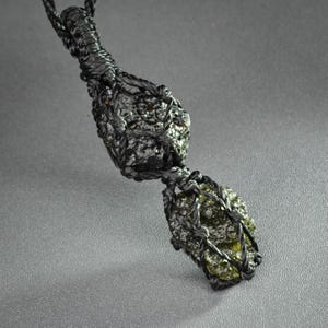 Certified Moldavite and Tektite necklace for men Real authentic Moldavite pendant Adjustable green meteorite pendant