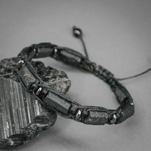 Raw black tourmaline bracelet for men and women Adjustable protection stone bracelet