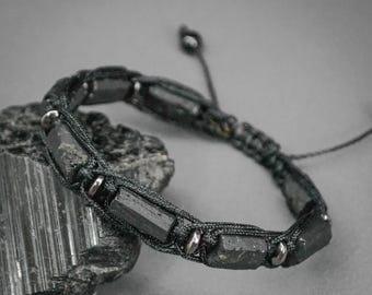 Raw black tourmaline bracelet for men and women Adjustable protection stone bracelet