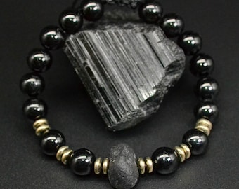 Saffordite Cintamani bracelet for men with Tourmaline Translucent meteorite stone bracelet Philosopher stone