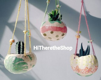 The Botanic Collection - Handgemaakte keramische hangende plantenbak, plantenpot, vetplant, knijppot, geweldig display, woondecoratie, thuisstudio.