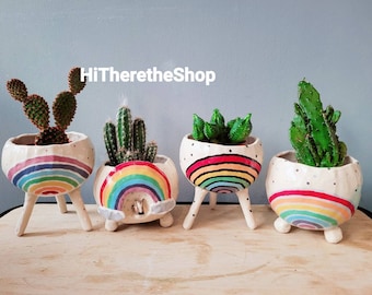 ¡La colección Rainbow Pot 2! Cerámica, jardinera hecha a mano, maceta suculenta, maceta de cactus, jardinera, estudio en casa, regalo de cerámica, ideas para regalos de cumpleaños.