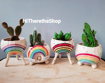 ¡La colección Rainbow Pot 2! Cerámica, jardinera hecha a mano, maceta suculenta, maceta de cactus, jardinera, estudio en casa, regalo de cerámica, ideas para regalos de cumpleaños.