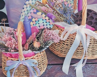 ¡Set de regalo con cesta de velas Willflower personalizada! ¡Regalo de flores eternas! Flores secas estilo bohemio. Regalo personalizado. ¡Elige tus colores!