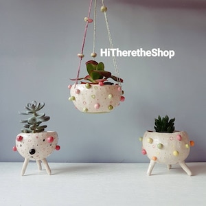 The Bobbly Pot Collection - Ceramic, handmade, succulent pot, hanging planter, cactus pot, plant pot, home studio pottery, pinch pot.