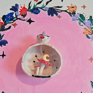 Mushroom Moon Magic Incense Burner Shrine! Handmade Ceramic wall hanging. Free standing. Incense holder. Candle Holder. Moon mushroom star