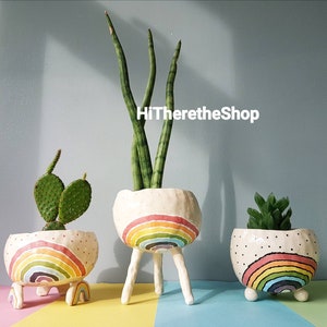 The Rainbow Pot Collection Ceramic, handmade succulent pot cactus pot, hanging planter, outdoor planter, pottery gift ideas. Garden décor. image 1