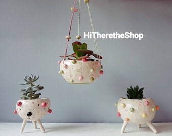 The Bobbly Pot Collection - Ceramic, handmade, succulent pot, hanging planter, cactus pot, plant pot, home studio pottery, pinch pot.