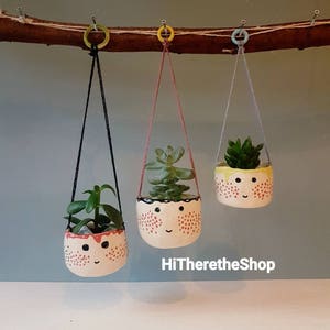 The Spotty Dotty Face Collection - handmade ceramic plant pot, hanging planter, high gloss finish, home decor, unique gift ideas, face pot.