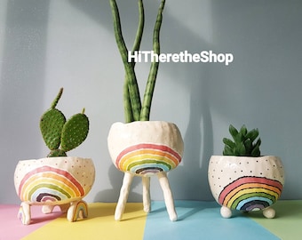 The Rainbow Pot Collection - Ceramic, handmade succulent pot cactus pot, hanging planter, outdoor planter, pottery gift ideas. Garden décor.