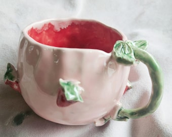 Strawberry Dream Mug! Handmade ceramic coffee mug tea cup. Strawberry drinking cup. Pottery gift idea. Cup. Mug. Drinkwater. Tableware.