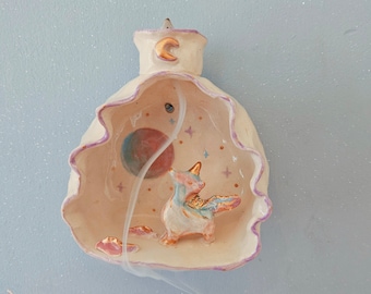 Celestial Unicorn Magic Incense Burner Shrine! Handmade Ceramic wall hanging. Free standing. Incense holder. Candle Holder. Moon horse space