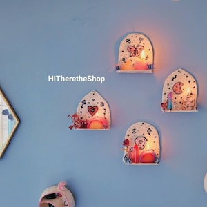 The Magic Candle Shrines 3! Handmade Ceramic wall shelf, candle holder wall hanging. Moon moth butterfly diamond crystal heart Pottery gift.