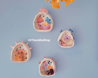 The Magic Shrines! Handmade Ceramic wall cabinet, curious shelf wall hanging. Moon mushroom flower moth butterfly crystal Cabinets. Pottery.