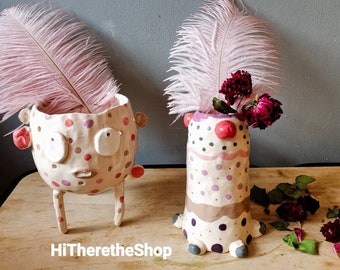 The “Utopia” Vase - Handmade ceramic vase. Pottery gifts ideas. Featuring Gary Lamp head. Statement display.