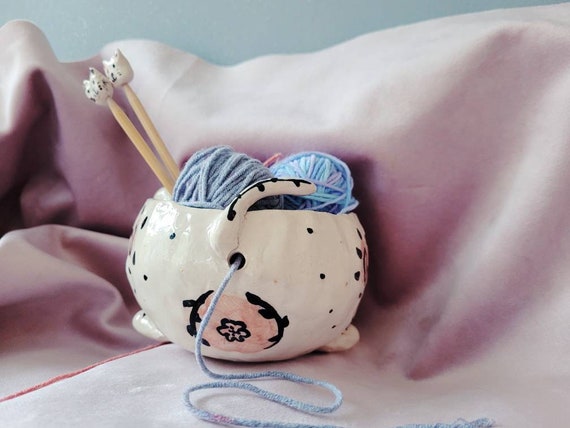 The Silly Axolotl Yarn Bowl Handmade Ceramic Yarn Bowl. Hand Pinched.  Bamboo Matching Knitting Needle. Axolotl Plant Pot Axolotl Vase Gift 