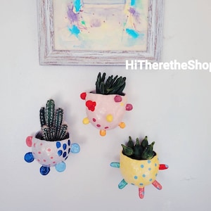 The Colours of Summer Collection! Handmade Ceramic wall planters, succulent cactus pot, wall hanging planters. Indoor outdoor home garden.