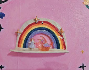 ¡Santuario Arcoíris Personalizado! Añade lo que quieras, ya sea con personas o animales. Una idea de regalo única. Personalización personalizada. Regalo de cerámica.