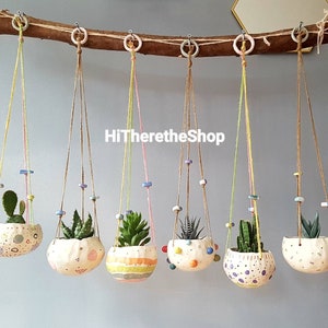 The Random Pots Collection Handmade Ceramic Hanging Planters, Succulent ...