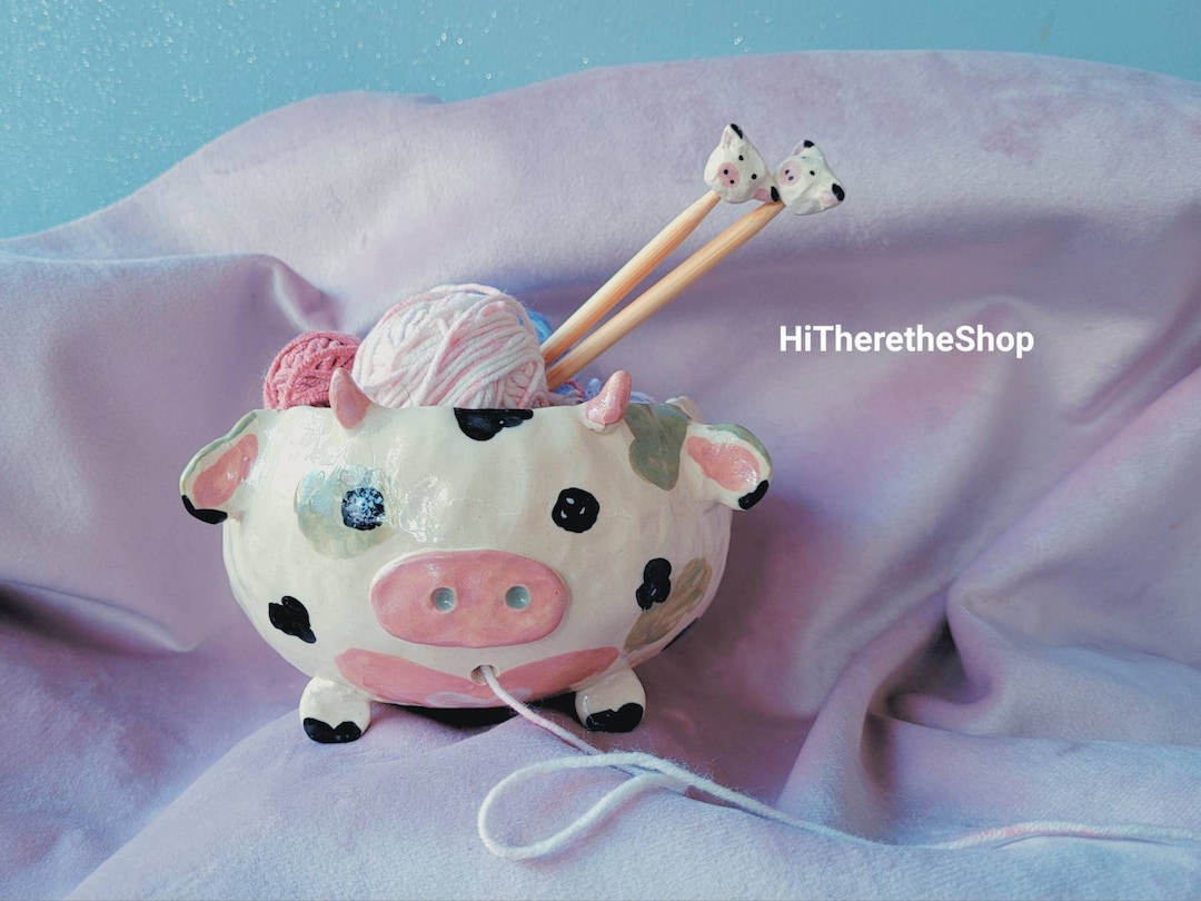 The Moo Moo Cow Yarn Bowl Handmade Ceramic Yarn Bowl. Hand Pinched