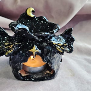 Wings in the Darkness ! Handmade wax burner oil burner. Wings moon star Home décor. Pottery gift. Ceramic burner. Diffuser. Wax melt burner.