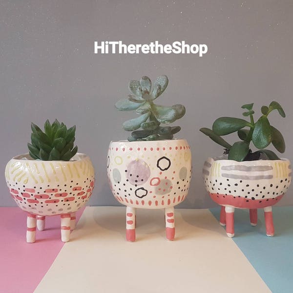 The Four Legs Collection - Ceramic, succulent pot, cactus pot, plant pot, home studio pottery, home decor, legged plant pot, pinch pot.