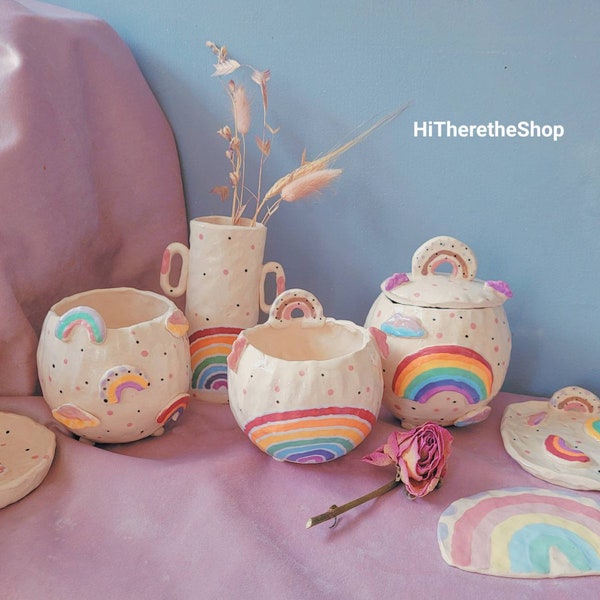 The Rainbow Collection! Ceramic handmade succulent pot cactus pot, Rainbow kitchenware Rainbow storage rainbow soap dish rainbow teabag dish
