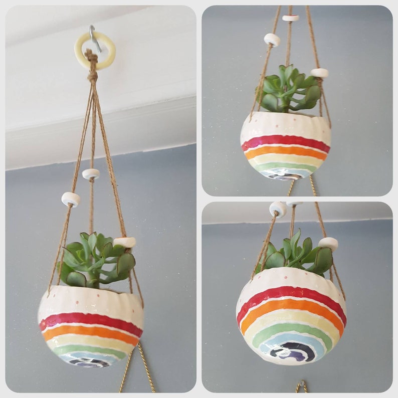 The Rainbow Pot Collection Ceramic, handmade succulent pot cactus pot, hanging planter, outdoor planter, pottery gift ideas. Garden décor. image 8