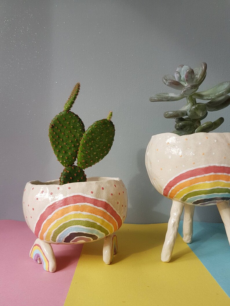 The Rainbow Pot Collection Ceramic, handmade succulent pot cactus pot, hanging planter, outdoor planter, pottery gift ideas. Garden décor. image 9