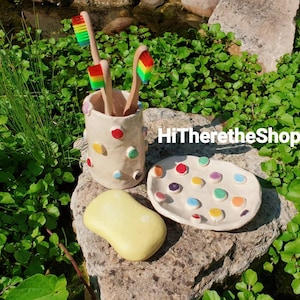The Rainbow Candy Soap Dishes - colourful soap dish. Other colours welcome. Matching tooth brush cup!